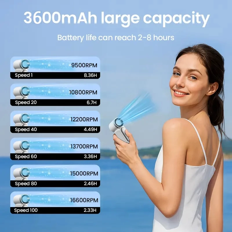 5000mAH X688 199Speed Portable Handheld Fan USB Rechargeable Mini Cooling Fan Adjustable Pocket Fan - Image 5
