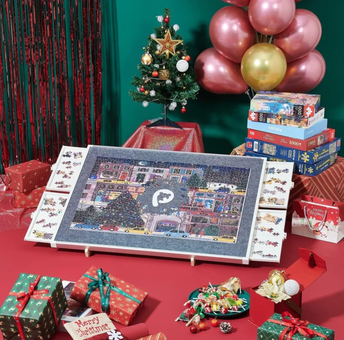 ⏰Last Day Sale $39.99⏰ Rotating Puzzle Board with Drawers and Cover,Tilt&Lazy Susan - Image 2